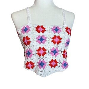 Altar'd State Crop Tank Top Crochet Granny Square Cottage Core Boho Beach Resort